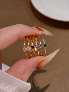 1 pieza Anillo solitario de corazón minimalista, anillo de mujer de plata de ley S925 adecuado para uso diario, citas, regalo de joyería exquisita para mujeres, regalo de Año Nuevo, regalo del Día de San Valentín - Dorado - Ver 3