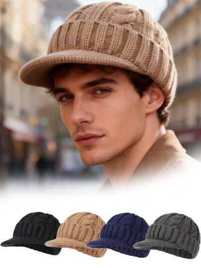 1顶男女通用纯色短檐针织帽，加厚保暖内衬，适合冬季佩戴，也适合日常穿着、滑雪、徒步、钓鱼、骑行等活动。