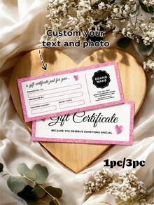 1/3pcs Valentines Heart Business Editable Gift Certificate Gift,Customize Photo And Text,Gift Certificate Template: Beauty Salon, Lash, Nail & Spa Editable Voucher Card, Pink Canva Design - A - View 1