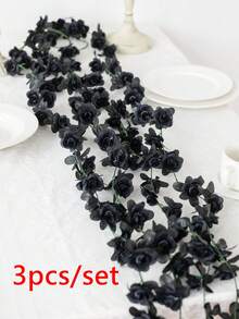 1/3pcs Artificial Rose Vine Garland, Wedding Venue Decor, Home Bedroom Living Room Bathroom Wall Hanging Decor, Outdoor Garden School Birthday Party Supplies, Valentine's Day Decor, New Year, Graduation Ceremony Gift - Black - View 6