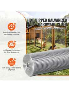 Hardware Cloth, 1/4 Inch 48in X 50 Ft 23 Gauge, Hot Dipped Galvanized Wire Mesh Roll, Chicken Wire Fencing, Wire Mesh For Rabbit Cages, Garden, Small Rodents - 銀色 - 查看 2