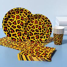 Sexy Leopard Print Disposable Plate, Napkin, Cup Set, Plates, Napkins And Cups Party Supplies, Serves 8 Guests, Disposable Paper Plates Party Tableware Suitable For Birthday, Wedding, Theme Party, Family Picnic - Multicolor - View 3