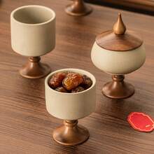 1pc Vintage Style Thick Ceramic Canister With Lid, Candy/Dried Fruit/Jam Storage Jar, Kitchen Spice Container, Sugar Pot, Suitable For Kitchen Storage And Entryway Decor - Stoneware - View 5