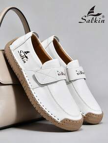 Salkin 新款时尚设计师女士休闲鞋，手工绑带乐福鞋，方便穿脱的驾车鞋，轻便透气柔软舒适，防滑平底，仿麂皮鞋面，适合户外、搭配连衣裙、牛仔裤、日常行走，适合中年人、年轻人、学生，春夏秋季均可穿着，尺码齐全。 - 白色 - 查看 3
