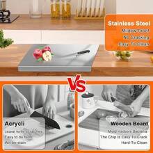 Stainless Steel Cutting Board With Lip For Kitchen Chopping Boards For Countertop Large Metal Cutting Board Over Sink Suitable For Meat Fruits Vegetables Bread Noodle And Pizza Bamboo Knives, Healthy Without Mold, Suitable For Children's Meals - 40CM*50CM - 查看 4