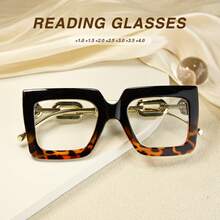 3pcs Oversized Vintage Reading Glasses, Chain Designed Temples, Comfortable Premium Quality Ladies Readers - Half-frame Leopard Print + Leopard Print + Light Bean Curd - View 2