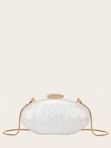2025春季时尚婚礼手拿包，亮面亚克力树脂欧美风晚宴包，独特蛋形单肩包，适合搭配派对礼服和新娘配饰 - 白色 - 查看 2