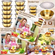 Juego de 12 Cuencos de Mezcla Dorados Nuogo de 6.7 Pulgadas con Tapas Herméticas, Acero Inoxidable Dorado, para Servir Ensalada de Frutas, Sopas, Accesorios de Cocina para Almuerzo - Dorado - Ver 3
