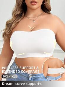 Plus Size Women Side Button Bra, Soft & Comfortable Wireless Bandeau Bra - White - View 4