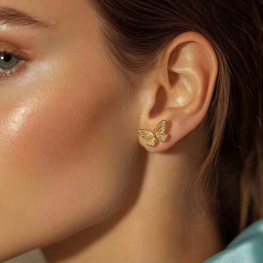 1 Pair Butterfly Earrings, Elegant Fashion Rhinestone Stainless Steel Cartilage Piercing Earrings, Jewelry Gift - 2-diamond Butterfly Shape - View 1