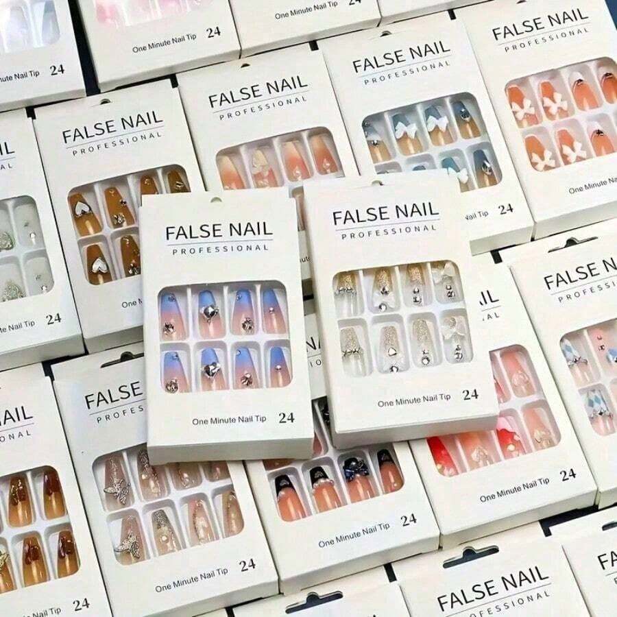 24pc Nail Art Pieces Randomly Sent Out Short Nail Art Medium And Long Nail Art Long Nail Art Multi-Color Nail Art Y2K Gothic Nail Art French Nail Art Various Styles Of Nail Art Randomly Sent Out 2000 Styles Of Nail Art Randomly Sent Out - ABS - 查看 1