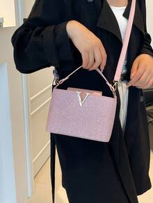 Bolso de cubo brillante para mujer, bolso de hombro y bandolera versátil, de moda para ir al trabajo y de compras - Rosa - Ver 6