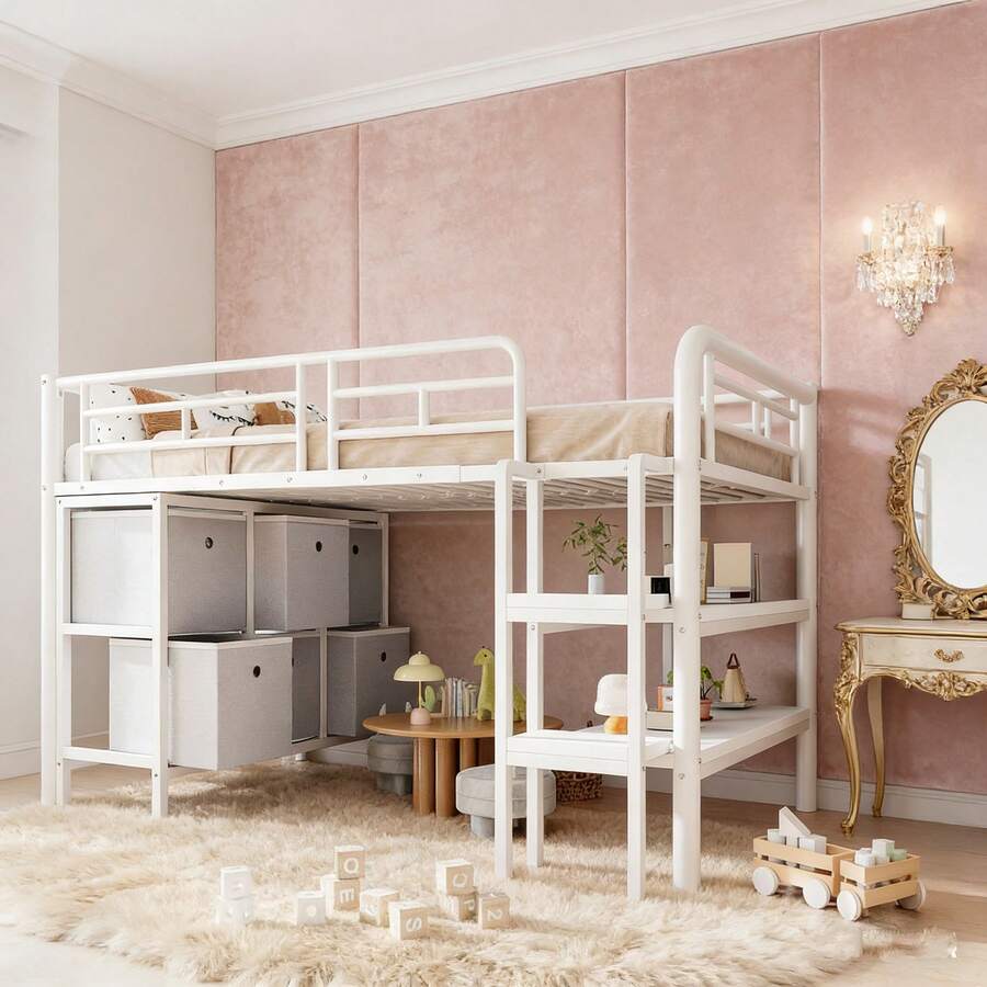 Kids Bed Frames, Headboards & Footboards - White + Metal + 90cm*200cm - View 1