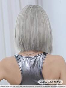 7JHH WIGS 女士灰色波波头假发，12英寸，时尚简约短直发，带刘海，灰棕色挑染，优质丝滑耐热合成假发，适合日常佩戴、节日派对、角色扮演等场合，是女孩的理想礼物。 - 挑染灰色 - 查看 3