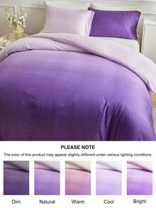 3pcs Ombre Purple Polyester Duvet Cover Set, Minimalist & Fashionable Bedding Set Suitable For All Seasons - Multicolor - View 5
