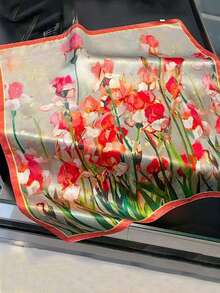 1pc Women Printed Scarf, Fashion Faux Silk Neckerchief Lightweight Elegant Square Scarf For Dress - Multicolor - View 6