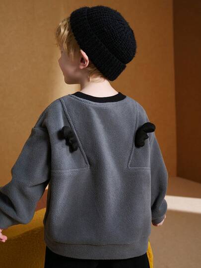  ASK JUNIOR Tween Boys Comfortable Sherpa Fleece Raglan Sweatshirt With Wing Decor, Autumn New Arrival