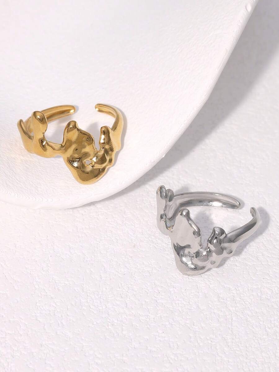 1pc Fashionable Creative Minimalist Asymmetrical Shaped Gold-Plated Stainless Steel Ring, Suitable For Women's Daily, Party And Date Wear - Multicolor - View 1