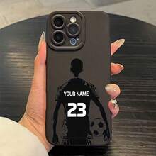 1pc Customizable Phone Case With Personal Name, Football Graphic, Compatible With Apple 17 Pro Max, S24 FE/S25 Ultra, 16/15/14 Plus/13 Pro/12 Pro Max/11/7P/XS/XR, TPU Soft Shell, Anti-Scratch, Anti-Fingerprint, Suitable For Individual, Partner, Family, Friend, Couple, Sibling, Birthday, Anniversary Gift - Black - View 5
