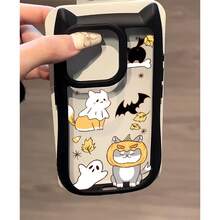 かわいい透明なパンプキンキャットの 16 Pro Max/15 Plus/14/13/12/11電話でケース、キュートな黒猫の耳が特で、彼氏、彼女、恋人、またはQYへの特別な贈呈り物です。 - ブラック - チェックする 1