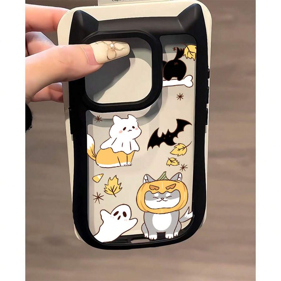 かわいい透明なパンプキンキャットの 16 Pro Max/15 Plus/14/13/12/11電話でケース、キュートな黒猫の耳が特で、彼氏、彼女、恋人、またはQYへの特別な贈呈り物です。 - ブラック - チェックする 1