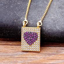Rectangular Shape Heart Pattern Crystal Zirconia Pendant Necklace For Women Girls Light Luxury Chain Link Jewelry Birthday Gifts - Pendant Necklace - View 8