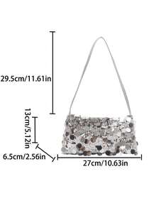 1pc Zipper Closure PVC Sequin Shiny Underarm One Shoulder Bag, Fashion Chain Strap Clutch Purse, Suitable For Women Party, Date, Evening Use - Silver - View 5