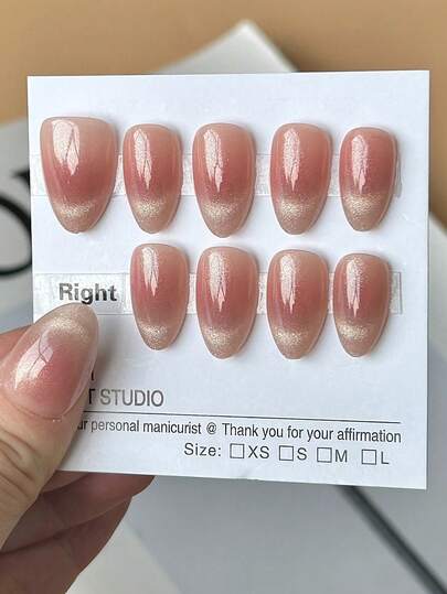 qihangxin 10片Y2K风格手工美甲贴纸，高级粉色渐变，手绘闪亮猫眼，猫眼，红色美甲，短款美甲贴纸，杏仁形美甲，假指甲，适合女孩日常佩戴，也可作为圣诞节、情人节、新年等节日礼物。