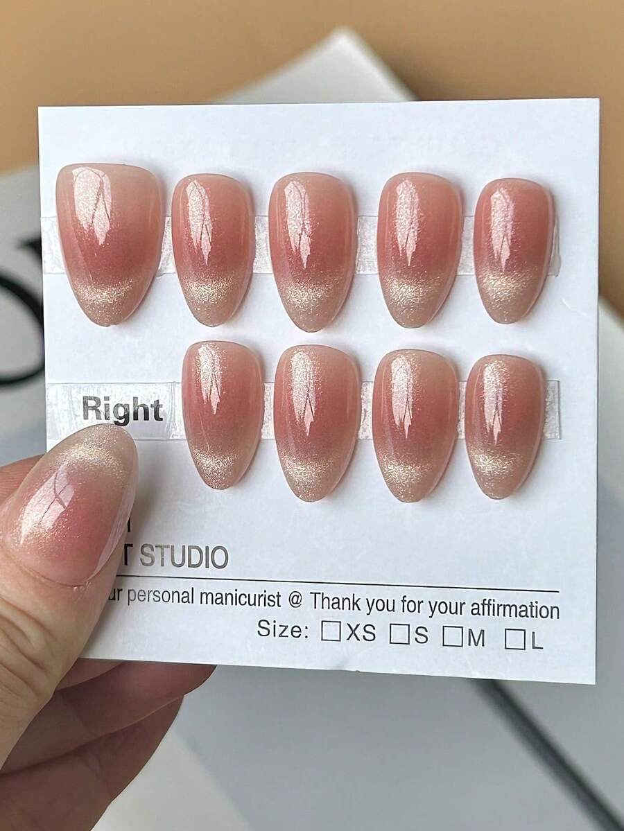 qihangxin Bộ 10 miếng dán móng tay thủ công phong cách Y2K, màu hồng ombre cao cấp, vẽ tay họa tiết mắt mèo bóng bẩy, móng đỏ, miếng dán móng ngắn, móng hình hạnh nhân, móng giả, phù hợp cho các bạn gái sử dụng hàng ngày, cũng có thể dùng làm quà tặng các dịp lễ như Giáng sinh, Ngày Valentine, phụ kiện làm móng năm mới. - Đỏ - Xem 1