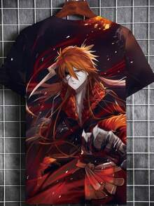 Men'S Short-Sleeve 3D Anime Print T-Shirt Made Of Lightweight, Perfect For Casual Wear At Home, The Office, Or While Traveling. Features A Comfortable And Breathable Design In Red And Black, Ideal For Everyday Use - màu đen - Xem 3