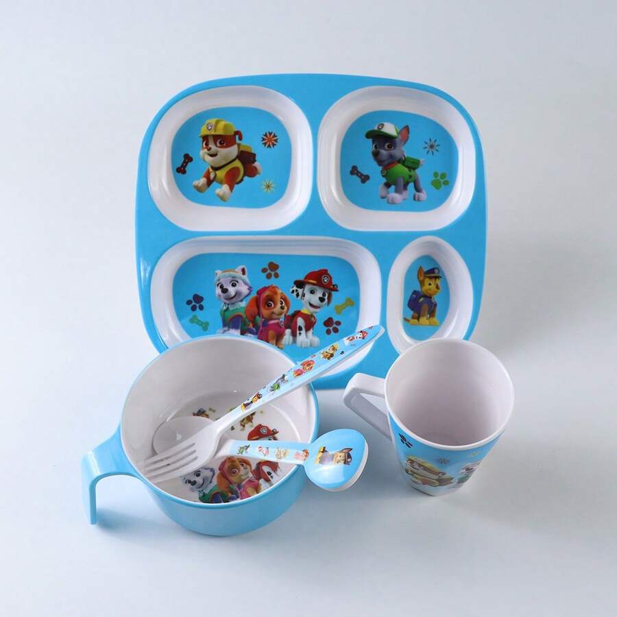 Paw Patrol Figure Cartoon Dinnerware Set - Plastic Plate With Spoon And Fork, Cartoon Character Design Meal Tray Cute And Durable Rice Spoon Preschool Complementary Food Tableware Model Gifts - Multicolor - View 1