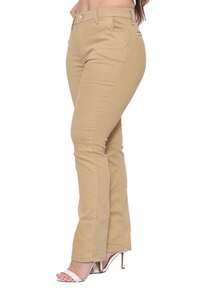 Women's Straight Leg Trousers In Satin Twill, Tailored Style, Malloy Style - Khaki - View 4