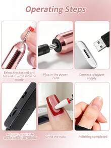 XEIJAYI 1个玫瑰红电动便携式卸甲器，指甲油研磨器，小型迷你指甲油研磨器，带笔试功能的指甲油研磨器 - 玫瑰金 - 查看 7