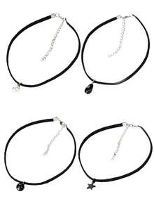 Bộ 4 mặt dây chuyền hình ngôi sao và ngọc trai cổ điển, vòng cổ choker ren phong cách punk dành cho nữ. - Nhiều màu - Xem 1