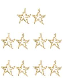 10pcs Alloy Pendants, Flat Round With Moon/Star/Moon, Golden/Light Gold - Gold - View 8