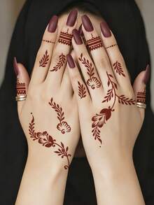 1pc Finger Tattoo Sticker, Floral Totem Design, Waterproof Temporary Tattoo Sticker, Fashionable For People, Suitable For Valentine's Day - Red - View 3
