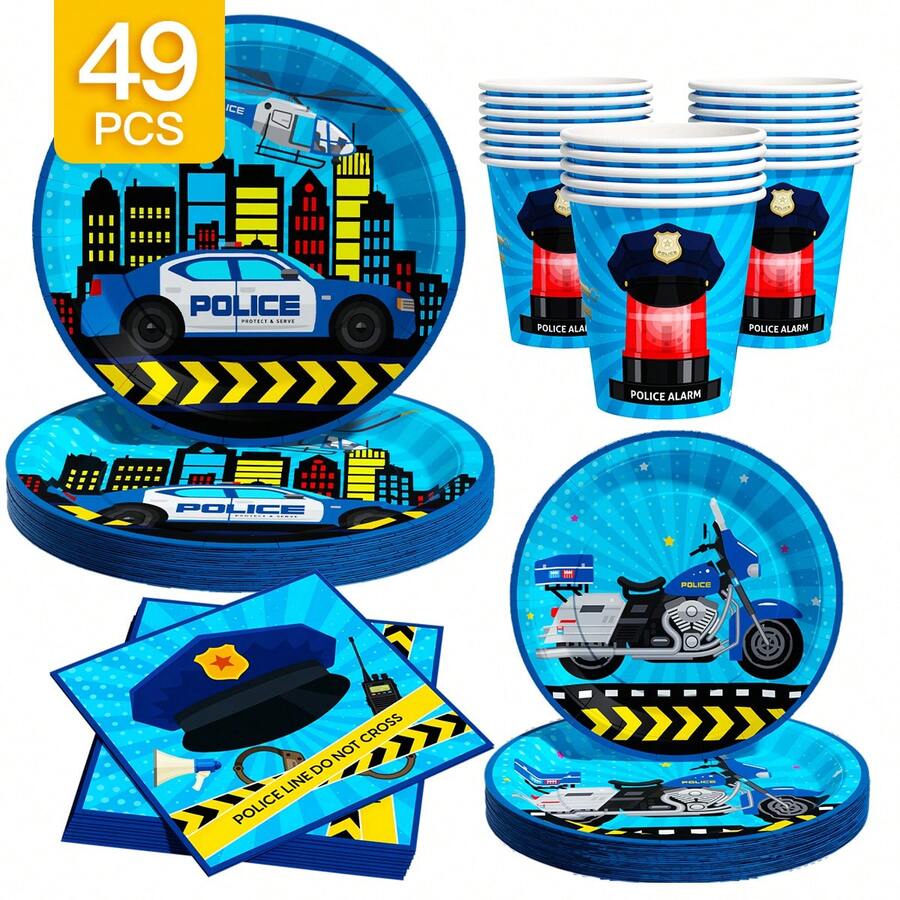 1 Set Detective Adventure Disposable Plates, Napkins, Cups Party Supplies, Serves 8 Guests, Disposable Paper Plates Party Tableware Suitable For Birthday, Wedding, Theme Party, Family Picnic - Multicolor - View 1
