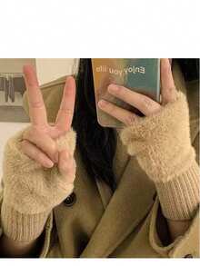 1-2 Pairs Luxury Warm & Versatile Style Solid Color Women's Fingerless Gloves Soft Glutinous Mink Fleece & Woolen Plush Knitted Fabric Touchscreen Compatible Half-Finger Wrist Protection Design Thickened Cold Resistance & Heat Retention/Skin-Friendly Breathable/Flexible Operation No Restriction Office & Study/Daily Outings Summer - Fingerless Gloves - View 10