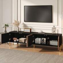 Modern TV Stand, TV Cabinet, TV Panel, Low TV Unit. Unique Color Block Design. 179 X 35 X 53.5 Cm (Length X Width X Height). - Black + Wood Tone - View 7