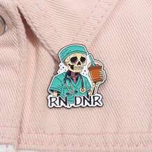 Personalized Design Skull Doctor Drinking Milk Tea Medical Halloween Series Metal Brooch Versatile Ornament Pins Bag Charms - QHXZ2199 - View 2