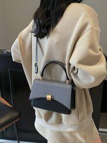 Chic Minimalist Women Handbag, Casual Shoulder Crossbody Bag With Patchwork Design - Black - View 4