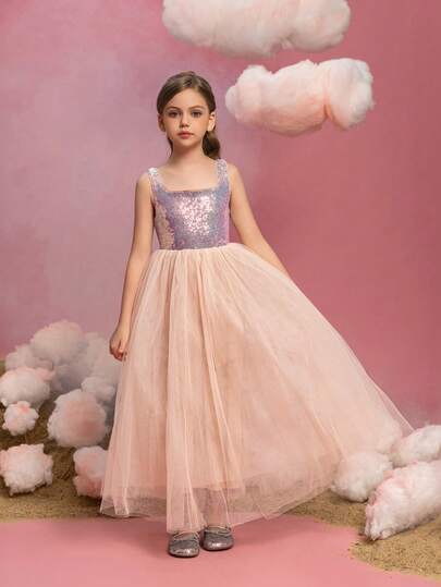  ALISA&LEO Girls' Long Sleeve Sequin Mermaid Gown With Tiered Tulle Skirt​ – For School Prom, Graduation Gala, Wedding Party, Award Ceremony