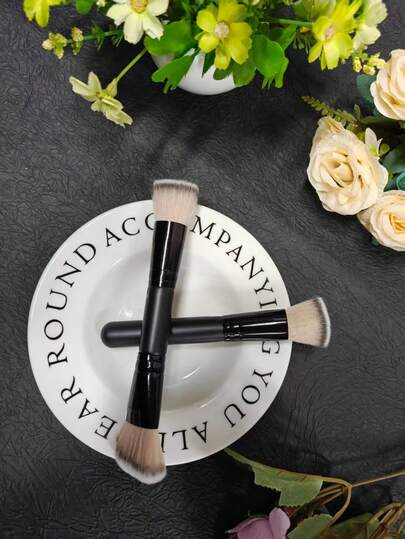 1pc Black Double-Ended Makeup Brush, Suitable For Daily Makeup And Professional Makeup, Professional Beauty Tool