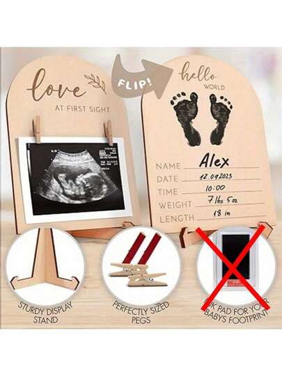 1pc Adorable Wooden Ultrasound Photo Frame - Double-Sided Elegant Design, Pregnancy Announcement Gift, Baby Shower Favor, Daycare Decor, New Mom Gift