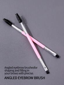 2pcs Double-Ended Spiral Eyebrow Brush, Eyelash Curler Comb, Angled Eyebrow Brush, Precision Eyeliner Brush, Multi-Purpose Makeup Brushes, Beginner-Friendly Portable Makeup Tools,Giveaways - Pink - View 8
