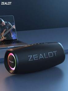 ZEALOT S56 40W 无线蓝牙音箱，便携式双扬声器低音炮，IPX7 防水，RGB 灯光，提供高保真立体声，支持手机/平板电脑/电视连接，SD 卡/USB/AUX 输入，免提通话，适用于室内/派对/舞台使用 - 黑色 - 查看 3