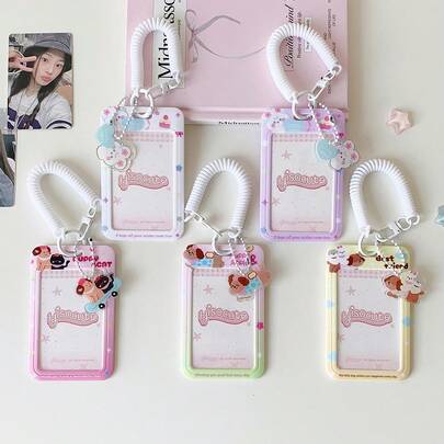 1 件装卡通小狗弹力绳滑动卡套，适合女孩追星，三英寸小卡片套装，钥匙扣挂件卡袋