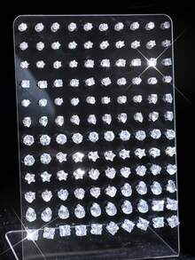 24 pièces Ensemble de boucles d'oreilles à la mode minimaliste avec zirconium cubique et rond brillant, idéal pour les fêtes, les rendez-vous, les cadeaux, et un port polyvalent au quotidien - Argent - Voir 1