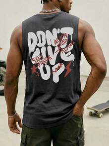 Summer New Men's Street Fashion Inspirational Slogan Print Loose Fit Crew Neck Casual Tank Top - Dark Grey - View 3