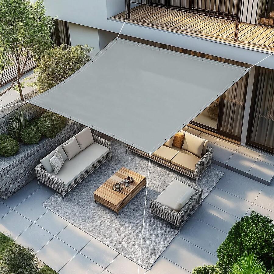 1 pieza Tela de sombra para cenador de poliéster transpirable y resistente al desgaste de varios tamaños, con cuerdas de instalación, forma rectangular cuadrada de unicolor, borde reforzado de alta resistencia, toldo protector contra el sol para patio, terraza, césped y escenarios de verano al aire libre - 2*3M - Ver 1